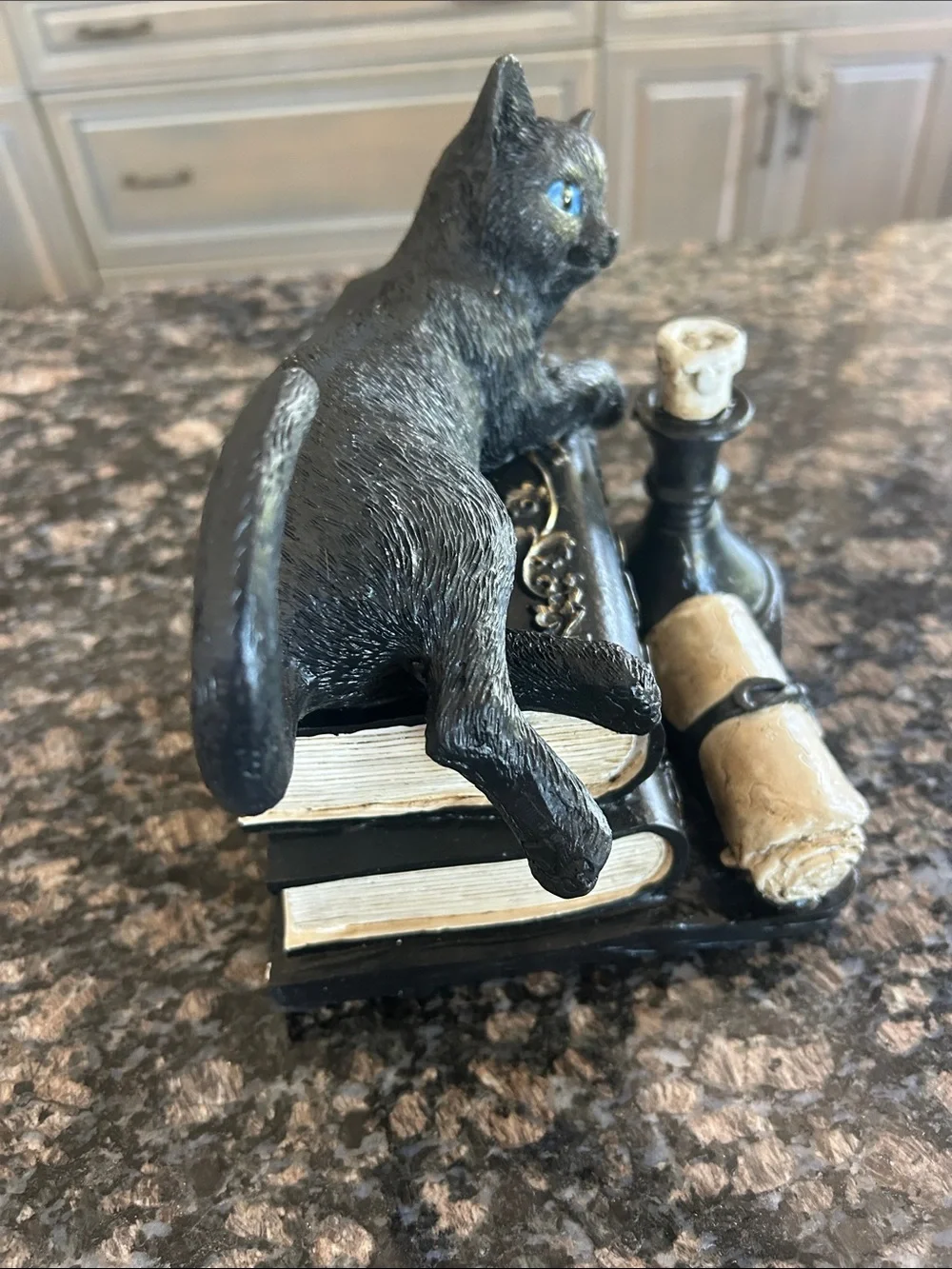 ASHLAND BLACK CAT SITTING ON MAGICAL BOOKS , CANDLE AND A SCROLL NWT